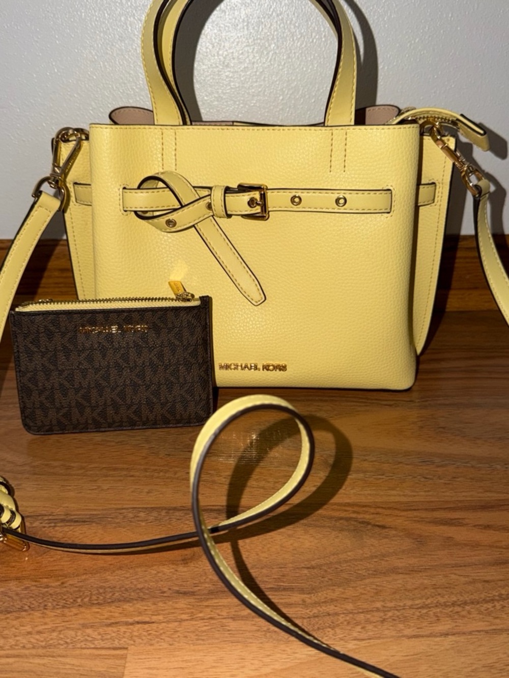 Michael Kors Lemon Yellow Pebbled Leather Satchel with MK Card Case